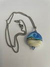 Garry White (Glass in Motion) - Necklace - Lampwork pendant - Round - matte blue and cream