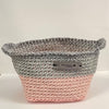 Dee Amendt - Fabric Basket - Grey & Pink -  8" x 5" x4.5"