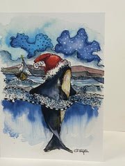 Load image into Gallery viewer, Carla Flegel - Christmas Card - "Jump for Joy" Christmas Orca - Carla Flegel - Christmas Card - McMillan Arts Centre & MAC Box Office