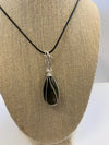 Quicksilver Creations - pendant-Labradorite-18"black cord-silver plate wrap long hoop