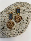 Alasha Lantinga - Earrings - Rounded Floral Triangle with Kyanite Rectangle Bezel