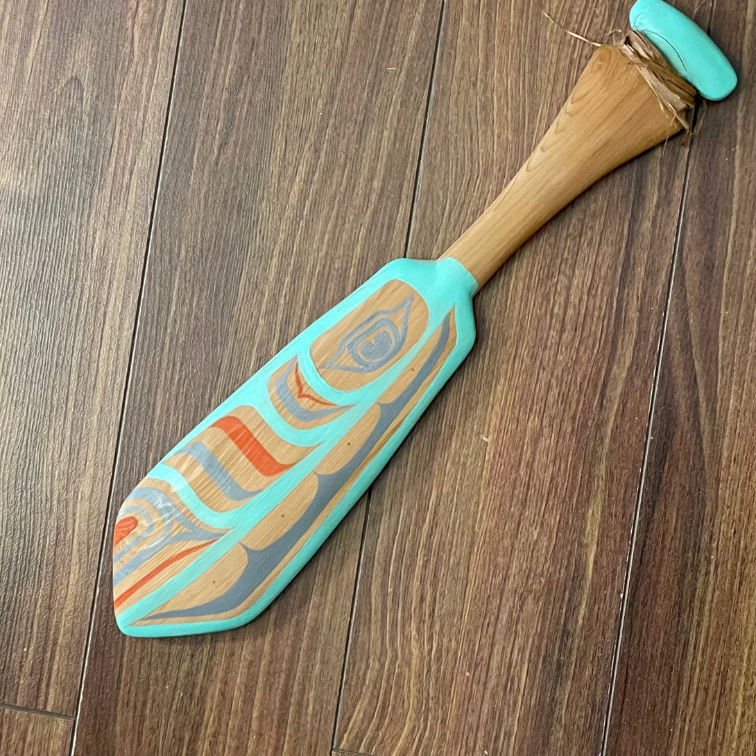 Mike Bellis - Carving - Teal & Orange Abstract Paddle - Large - Mike Bellis - McMillan Arts Centre Gallery, Gift Shop and Box Office - Vancouver Island Art Gallery
