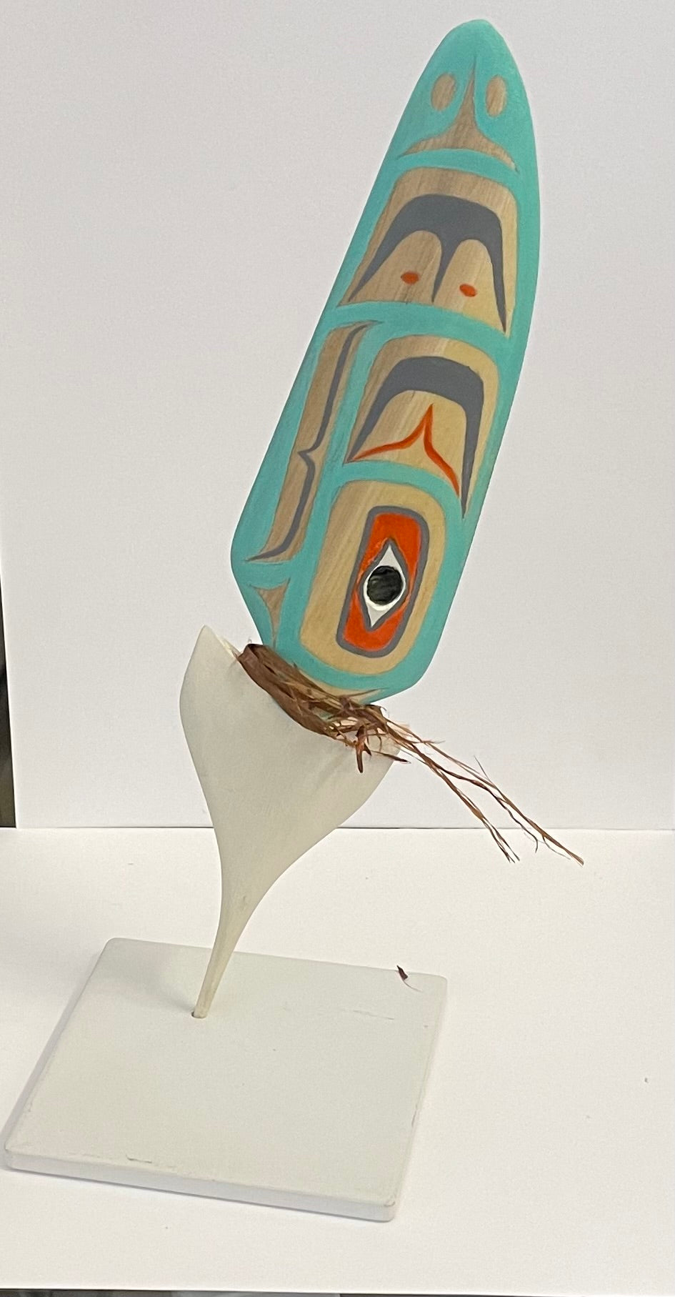 Mike Bellis - Carving - Turquoise & Orange Yellow Cedar Feather - Mike Bellis - McMillan Arts Centre Gallery, Gift Shop and Box Office - Vancouver Island Art Gallery