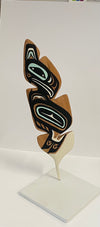 Mike Bellis - Carving - Black, White & Teal Eagle Feather with base