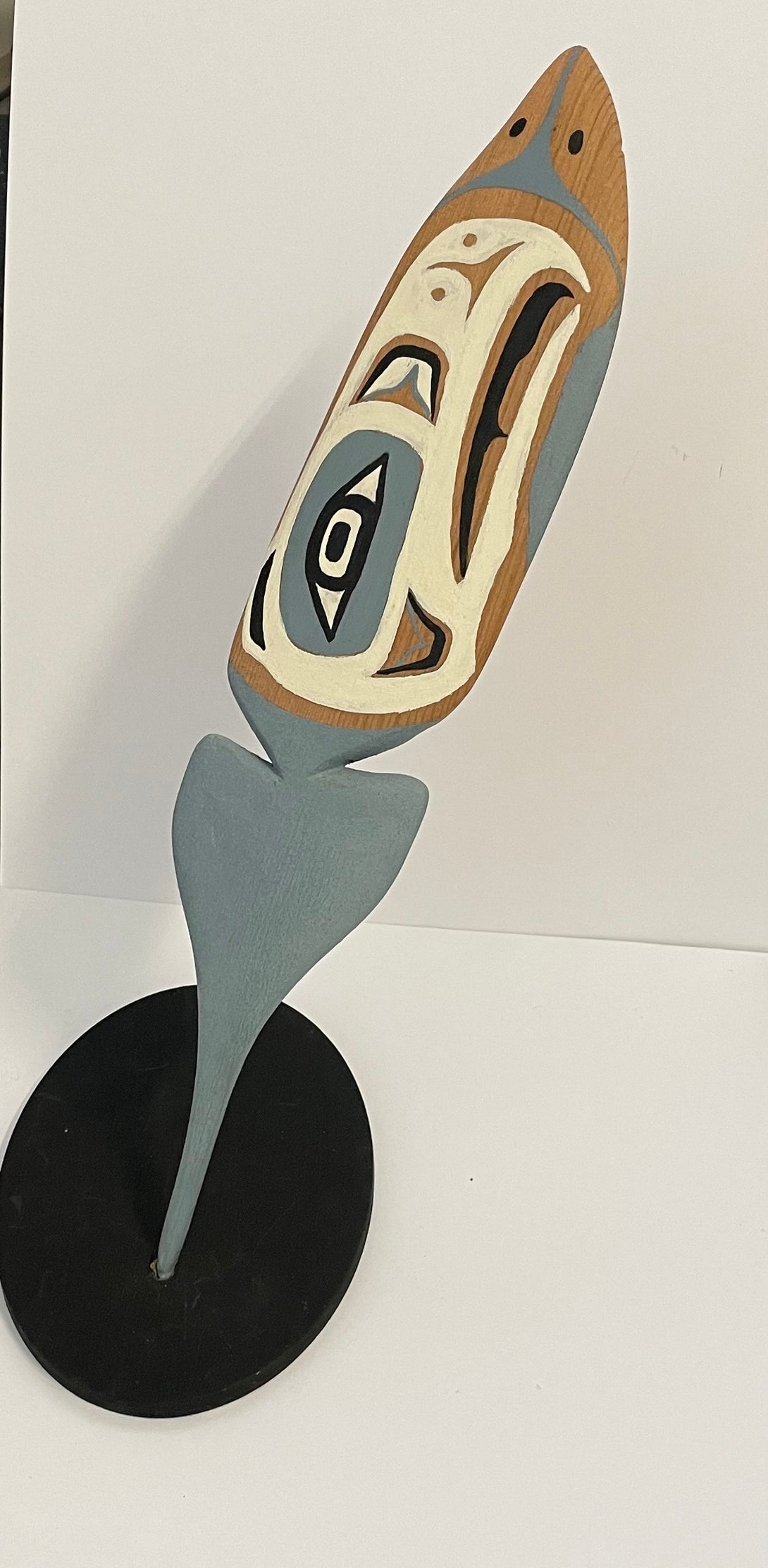 Mike Bellis - Carving - Grey-blue & White Eagle Feather with base - Mike Bellis - McMillan Arts Centre Gallery, Gift Shop and Box Office - Vancouver Island Art Gallery
