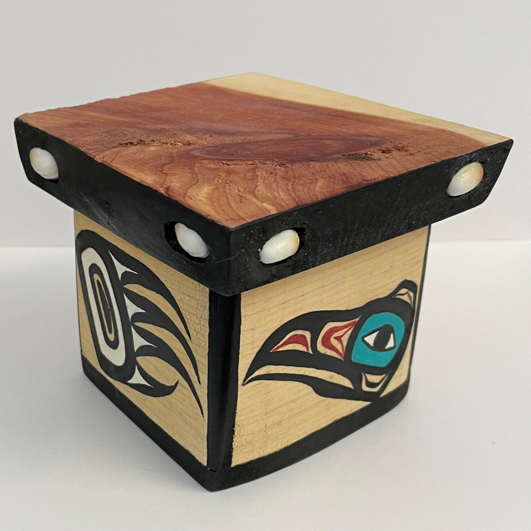 Mike Bellis - Carving - Bear & Raven Bentwood box - Mike Bellis - McMillan Arts Centre Gallery, Gift Shop and Box Office - Vancouver Island Art Gallery