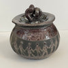 Crystal Burgess - Raku jar with lid - "Family"