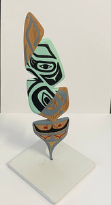Mike Bellis - Carving - Grey, Black & Teal Abstract Feather with base - Mike Bellis - McMillan Arts Centre Gallery, Gift Shop and Box Office - Vancouver Island Art Gallery