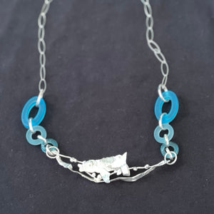 Karen Schmidt Humiski - Necklace - Sterling Silver - Koi & Seaweed with recycled turq. glass - Karen Schmidt Humiski - McMillan Arts Centre Gallery, Gift Shop and Box Office - Vancouver Island Art Gallery