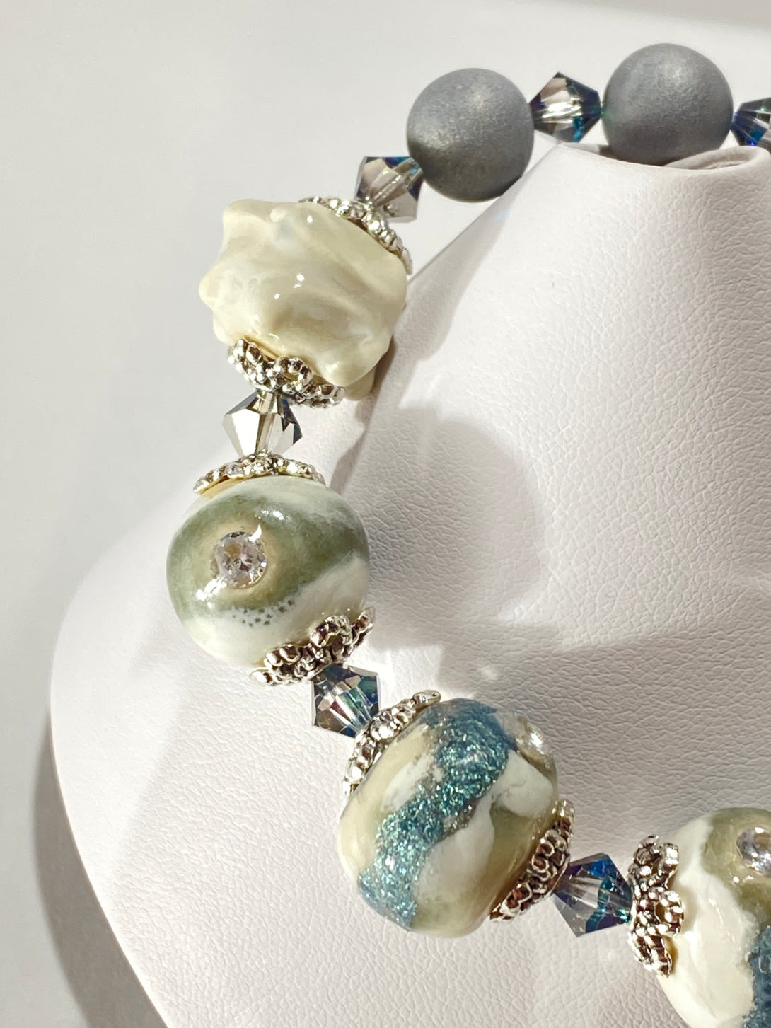 Mary Flores - Bracelet - porcelain beads, druzy, crystals - MAC-Donation - McMillan Arts Centre Gallery, Gift Shop and Box Office - Vancouver Island Art Gallery