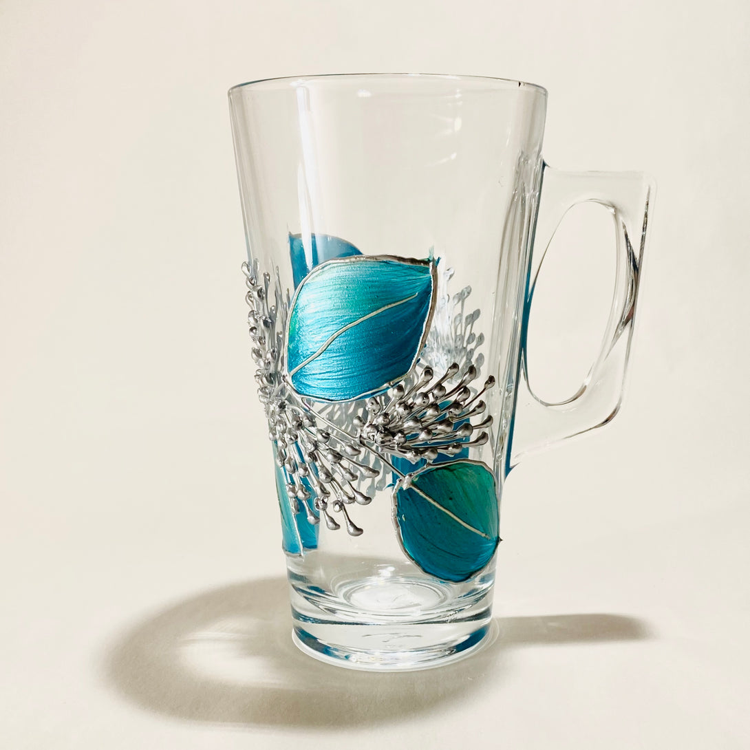 Lori Schiersmann - Glass - Latte mug - teal, silver - Lori Schiersmann - McMillan Arts Centre Gallery, Gift Shop and Box Office - Vancouver Island Art Gallery