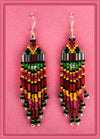 Bruce Thurston - Earrings Beaded Design red, green, orange, pink