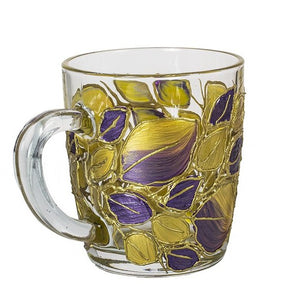 Lori Schiersmann - Glass - Short Mug- yellow, purple, gold - Lori Schiersmann - McMillan Arts Centre Gallery, Gift Shop and Box Office - Vancouver Island Art Gallery