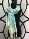 Margie Davidson - Scarf - Organic cotton, cedar print in green and blue