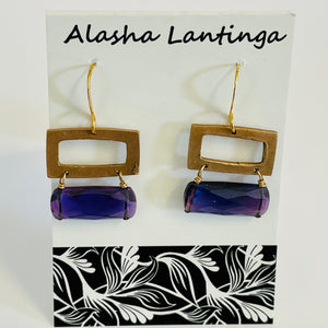 Alasha Lantinga - Earrings - Copper rectangle with Kunzite quartz - Alasha Lantinga - McMillan Arts Centre Gallery, Gift Shop and Box Office - Vancouver Island Art Gallery