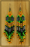 Bruce Thurston - Earrings Beaded Design  orange, light green, dark green