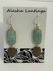 Alasha Lantinga - Earrings - Amazonite rectangle with copper shield - Alasha Lantinga - McMillan Arts Centre Gallery, Gift Shop and Box Office - Vancouver Island Art Gallery