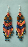 Bruce Thurston - Earrings - Beaded design, blue, orange, red, gold