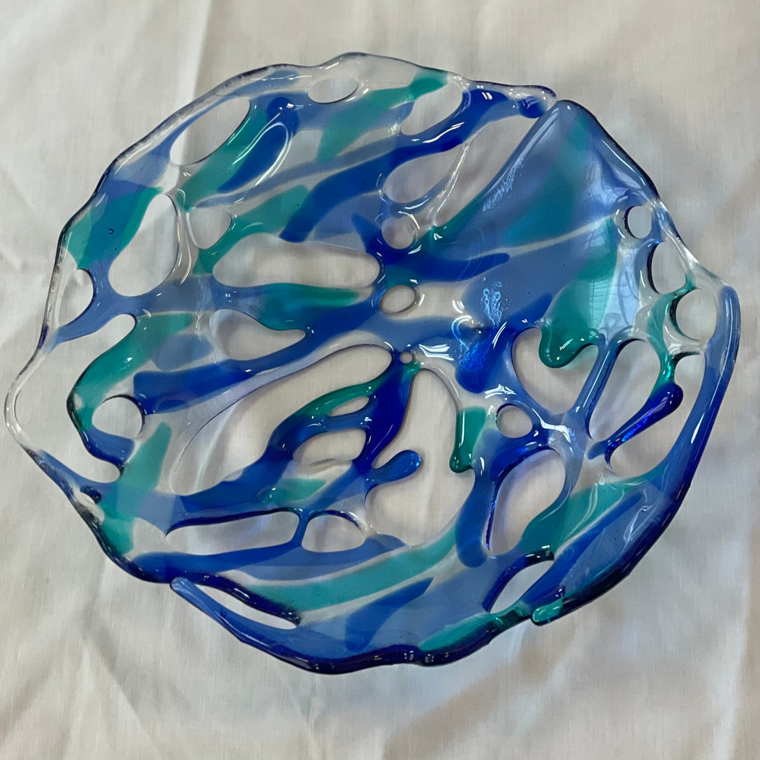 Jan Bell-Irving - Glass - Fused glass lacy bowl, blue & green - Jan Bell-Irving - McMillan Arts Centre Gallery, Gift Shop and Box Office - Vancouver Island Art Gallery