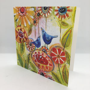 Jennifer McIntyre - Card - Blue birds in garden - Jennifer McIntyre - McMillan Arts Centre Gallery, Gift Shop and Box Office - Vancouver Island Art Gallery