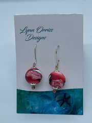 Load image into Gallery viewer, Lynn Orriss - Earrings - Ball, red, black & pink on silver hook - Lynn Orriss - McMillan Arts Centre Gallery, Gift Shop and Box Office - Vancouver Island Art Gallery