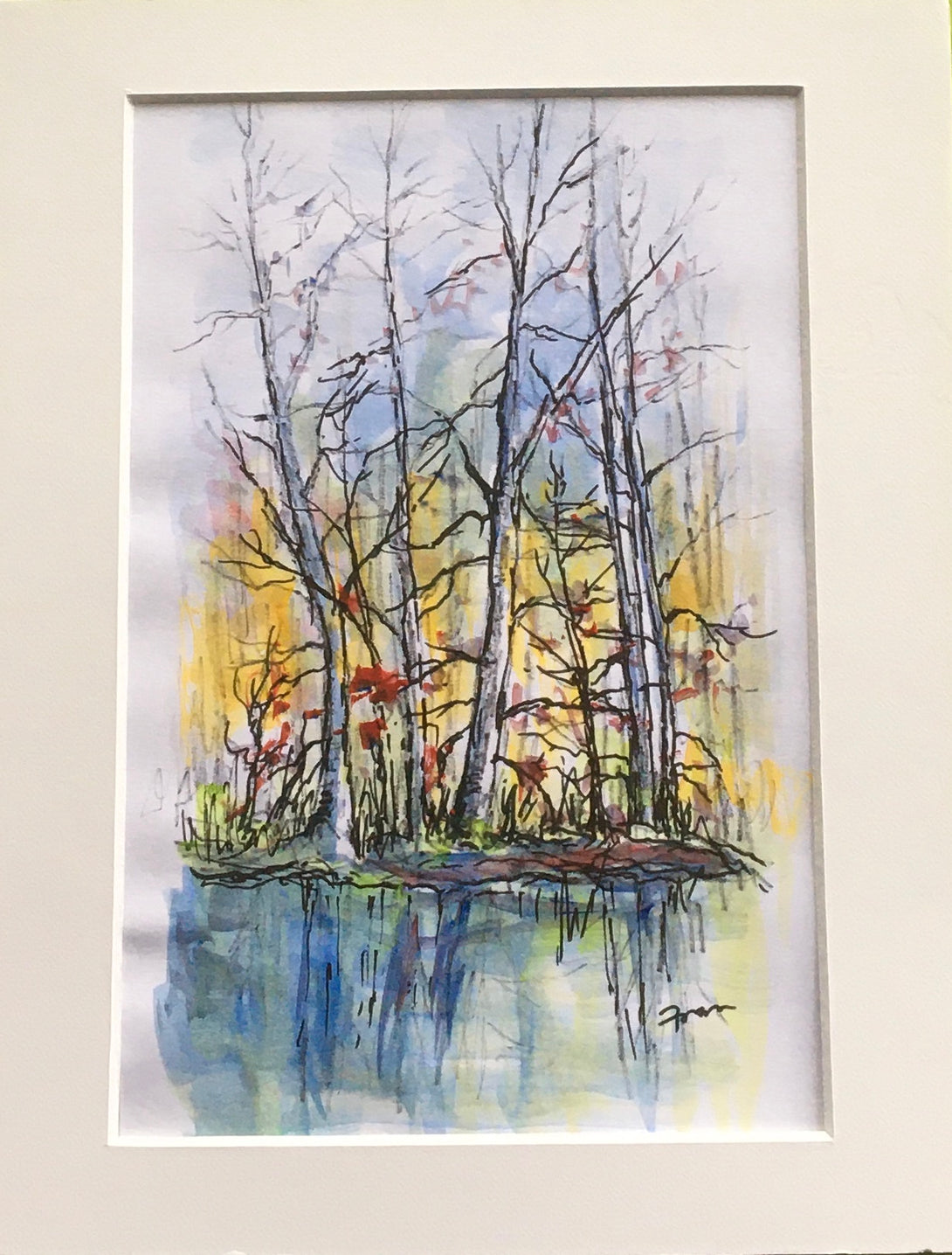 Fran Renwick - Watercolour painting -Trees & Water, matted, unframed - Fran Renwick - McMillan Arts Centre Gallery, Gift Shop and Box Office - Vancouver Island Art Gallery
