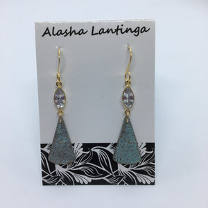 Alasha Lantinga - Earrings - "Bridgett", angled triangle with CZ bezel
