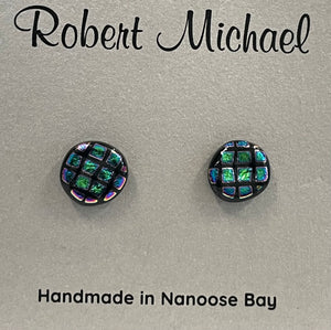 Robert Tutty - Earrings -  Dichroic glass - Round - Turquoise squares -  - Jewellery - McMillan Arts Centre & MAC Box Office