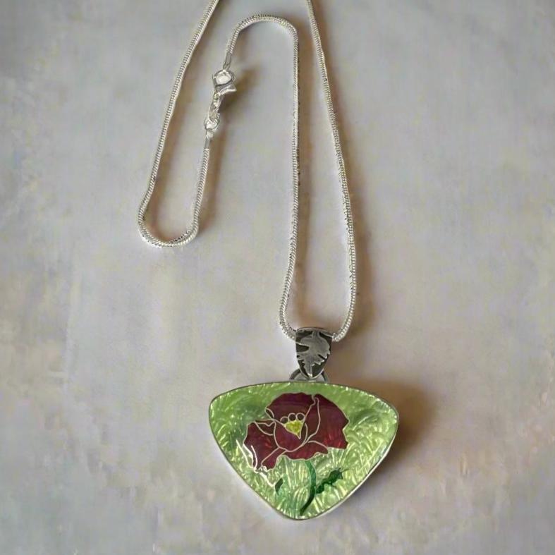 Gina Shear - Pendant -Red Poppy - sterling silver chain - 18