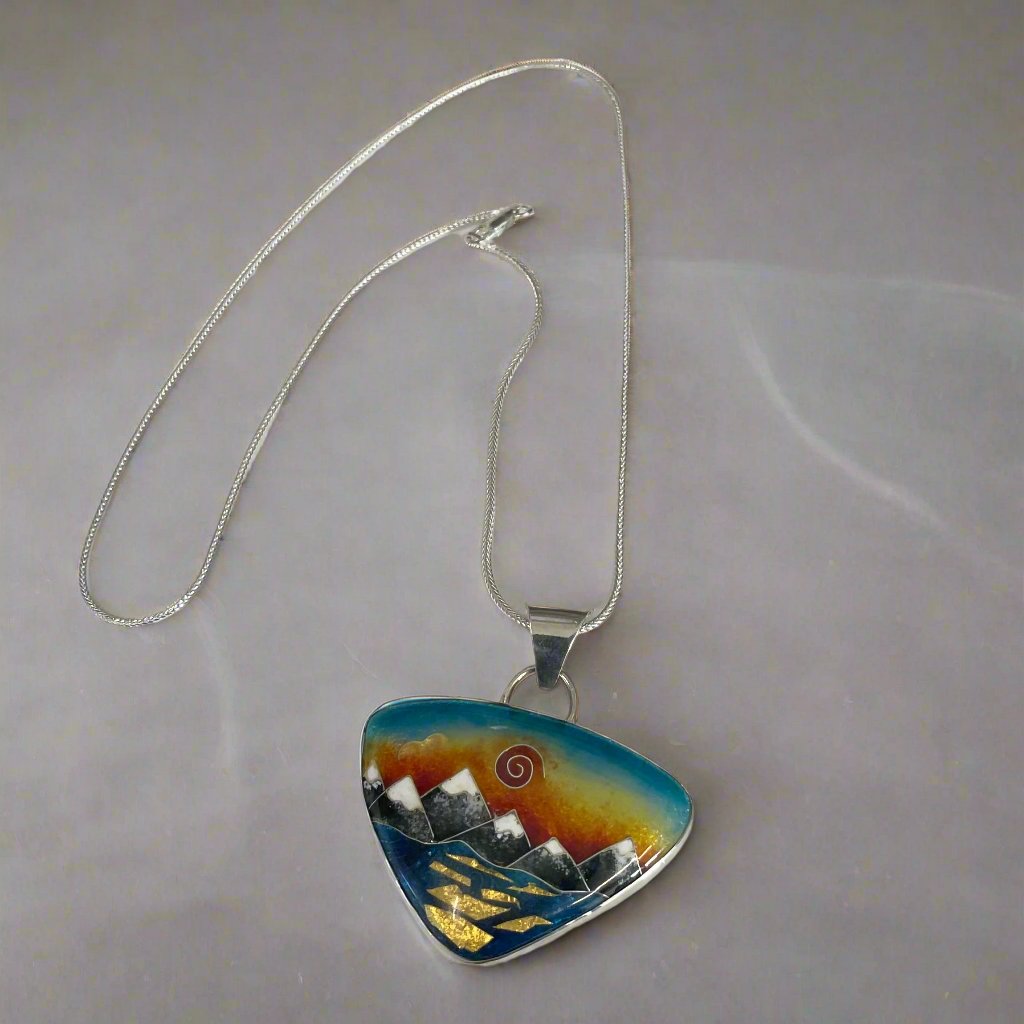 Gina Shear - Pendant -Mountain & Ocean on sterling silver chain - 18