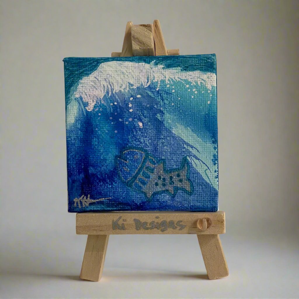 Karen Hasegawa - Mini Painting - Wave with ghost fish - easel included -  - Painting - McMillan Arts Centre & MAC Box Office