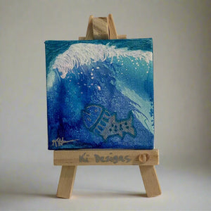 Karen Hasegawa - Mini Painting - Wave with ghost fish - easel included