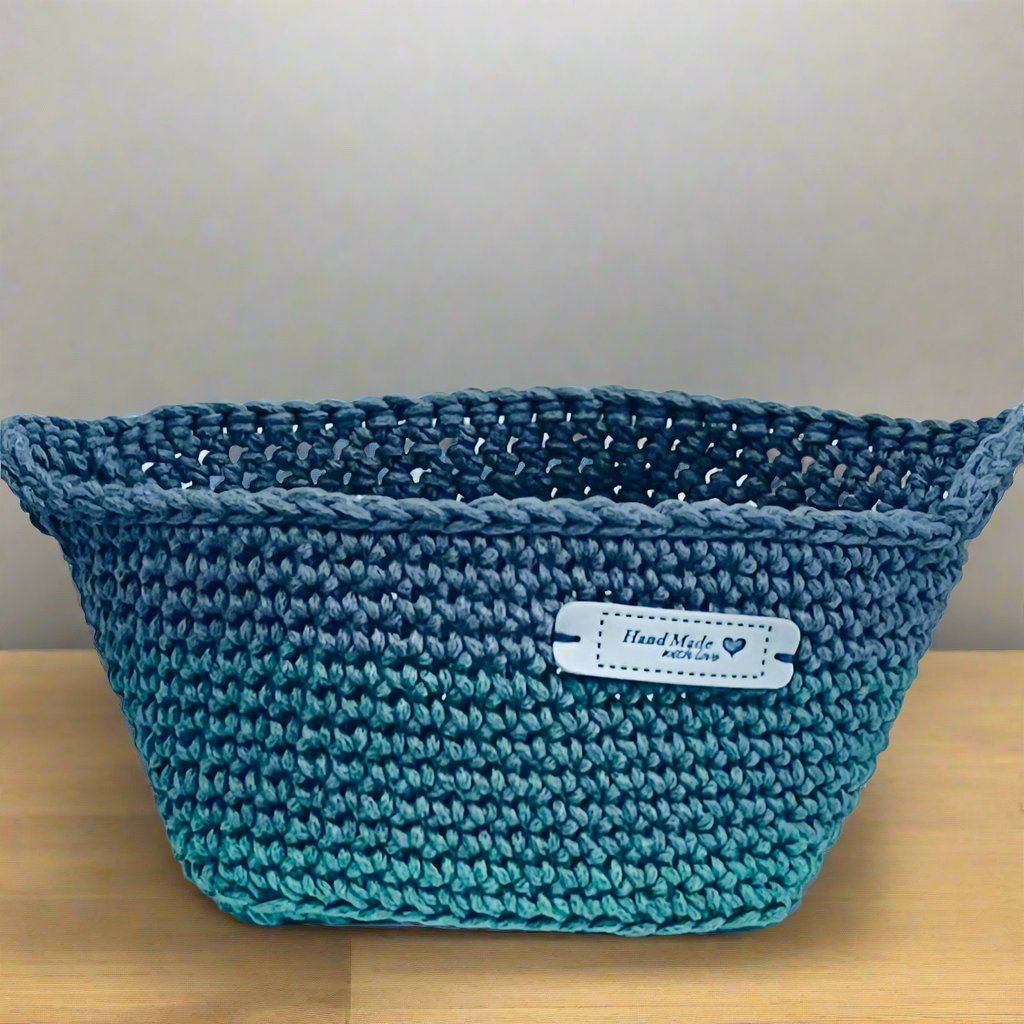 Dee Amendt - Fabric Basket - Blue & Green  8.5