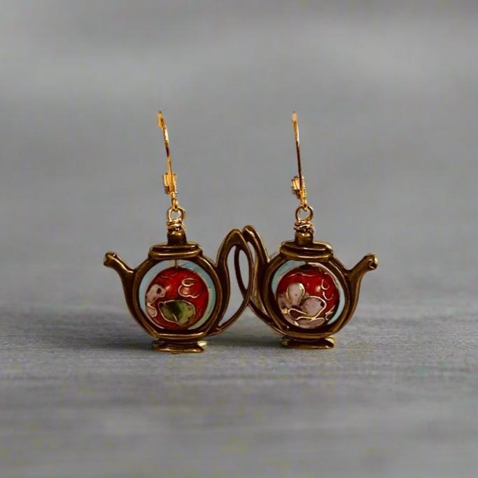 Lynn Orriss - Earrings - Teapot with gold lever back hooks