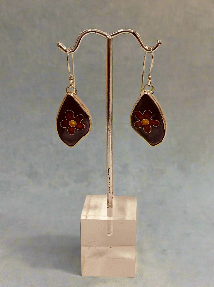 Gina Shear - Earrings - Red flower on purple