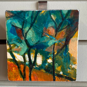 Catherine Trembath - Painting -"Tuscan Trees" - 6" x 6"