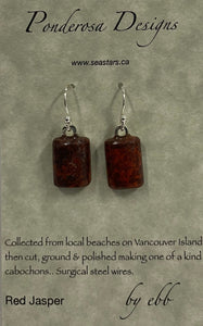 Elaine Bohm - Earrings - Red Jasper - surgical steel wires