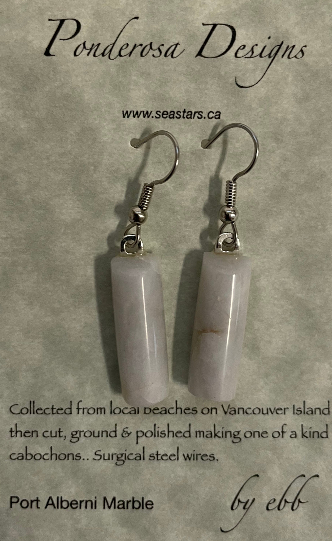 Elaine Bohm - Earrings - Port Alberni Marble - White - Surgical Steel Wires