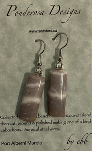 Elaine Bohm - Earrings - Port Alberni Marble - Taupe & White - Surgical Steel Wire