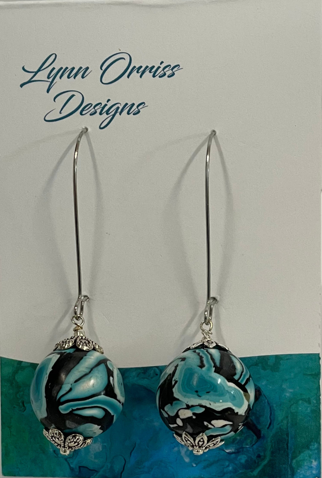 Lynn Orriss - Earrings - Turquoise & Black Ball - Large