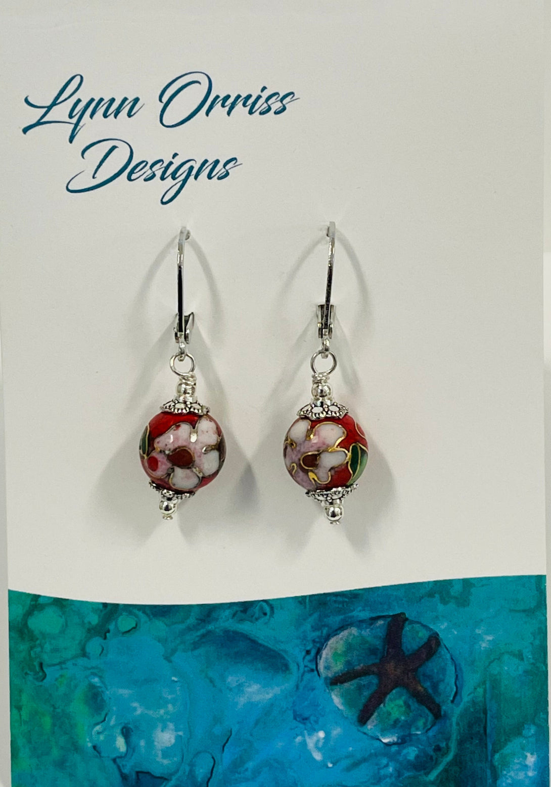 Lynn Orriss - Earrings - Red cloisonne bead