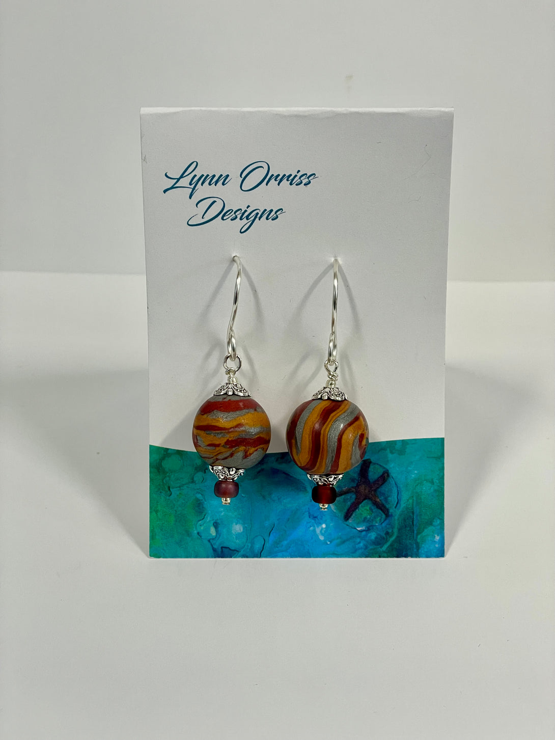 Lynn Orriss - Earrings - Rust, gold & grey - large ball