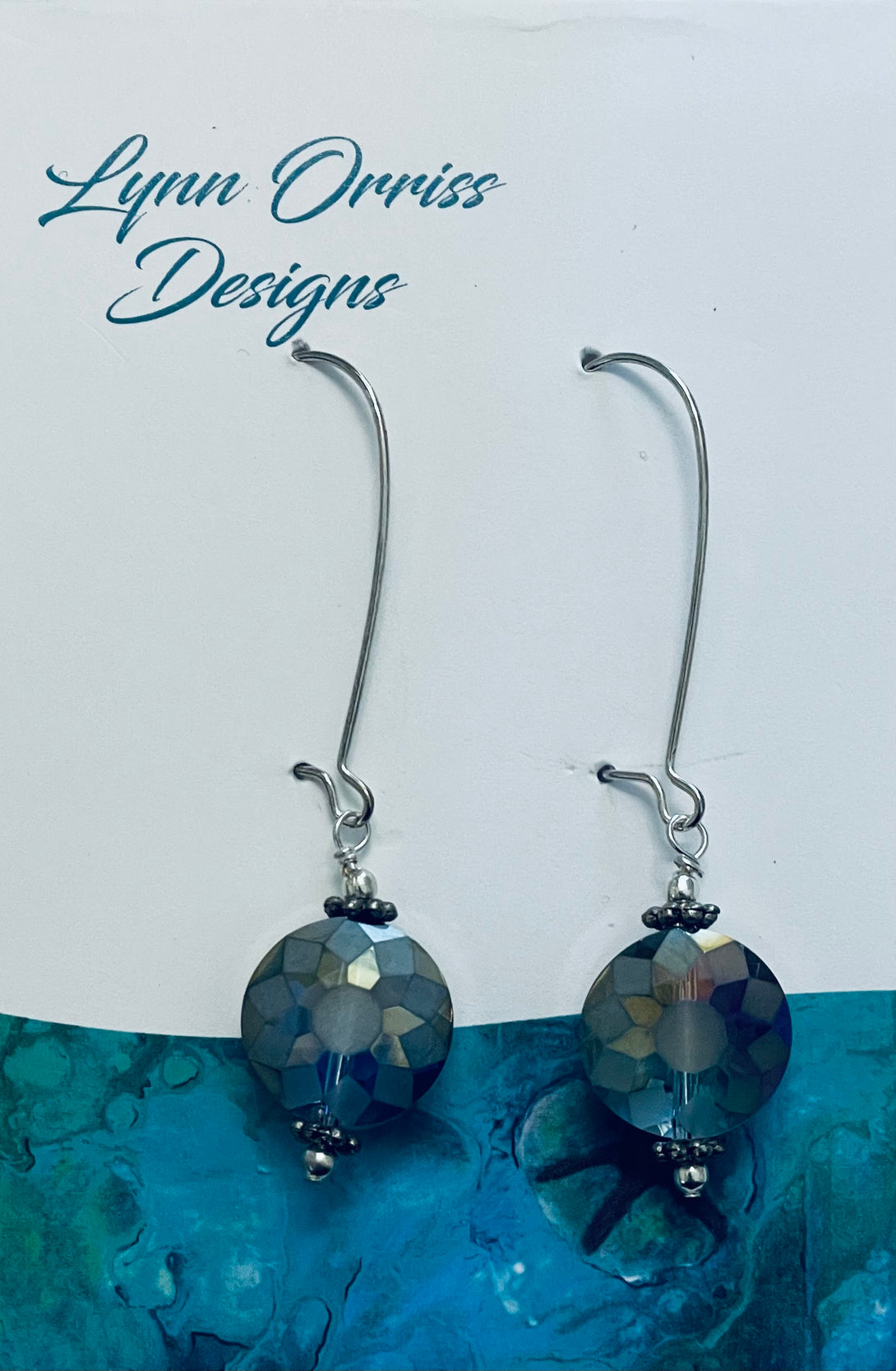 Lynn Orriss - Earrings - Grey crystal -  large - long hooks