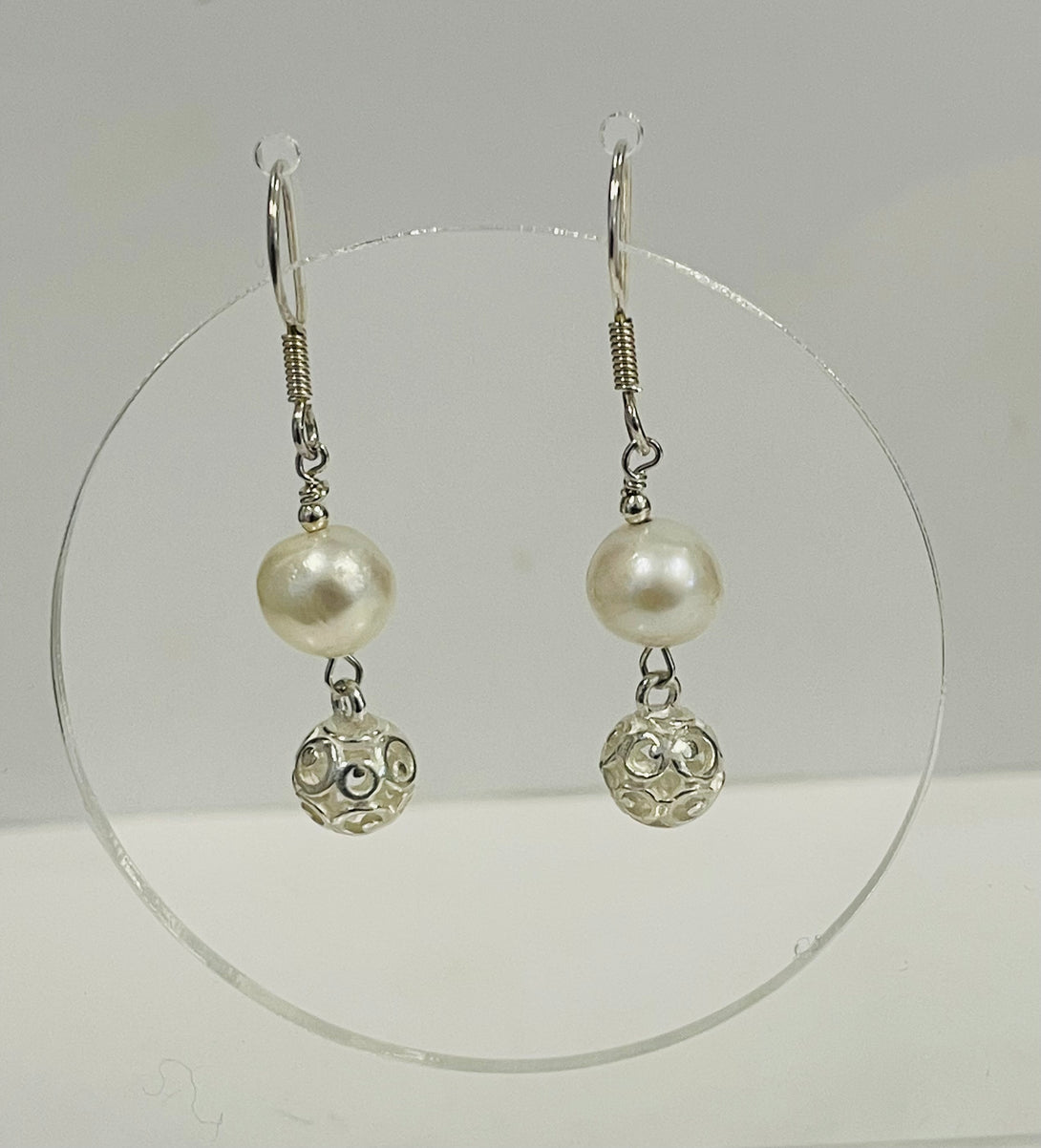 Julie Hawes - Earrings - Freshwater Pearl drop with Silver drop