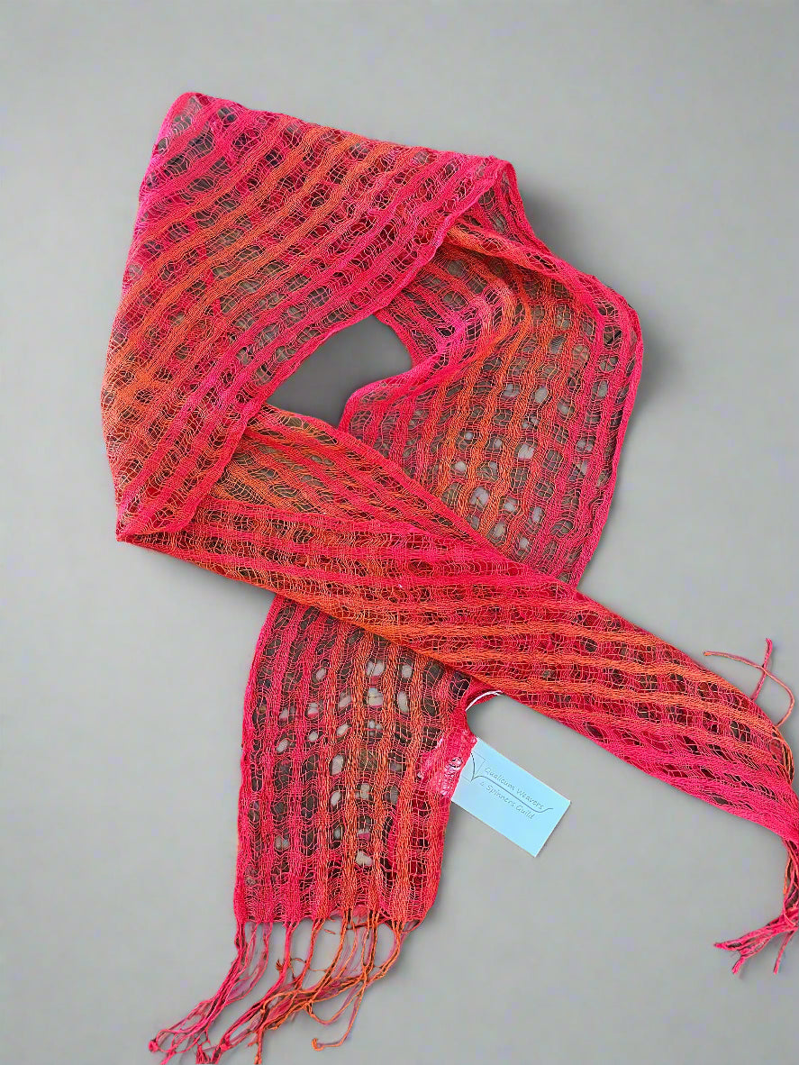 Linda Daniels - Scarf - Red & Orange - linen -  - Fibre Art - McMillan Arts Centre & MAC Box Office