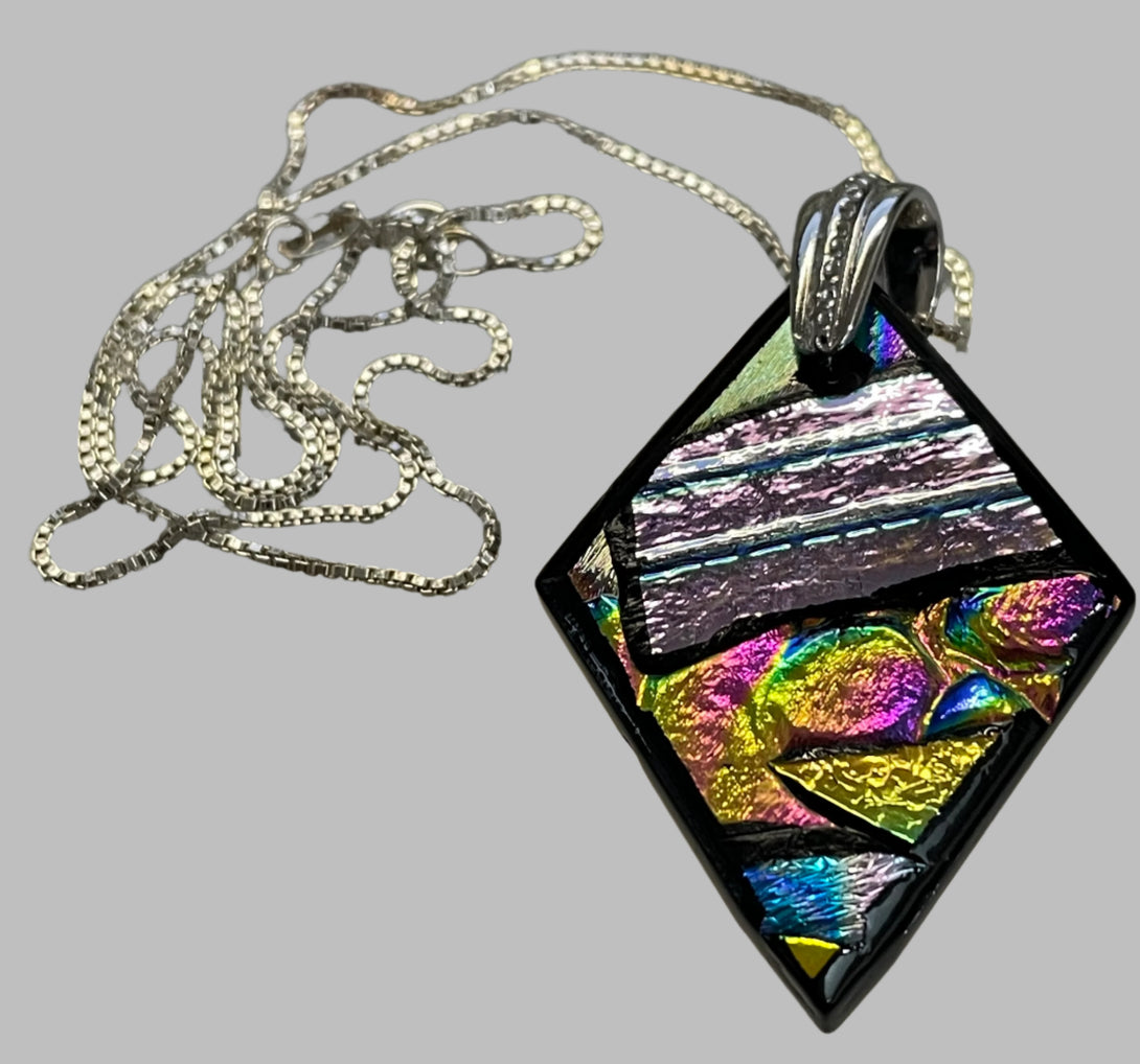 Robert Tutty - Pendant - Dichroic glass-  Diamond shape - 18