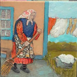Fay St. Marie - Acrylic & Collage -Laundry Day - 6" x 6" -  - Painting - McMillan Arts Centre & MAC Box Office