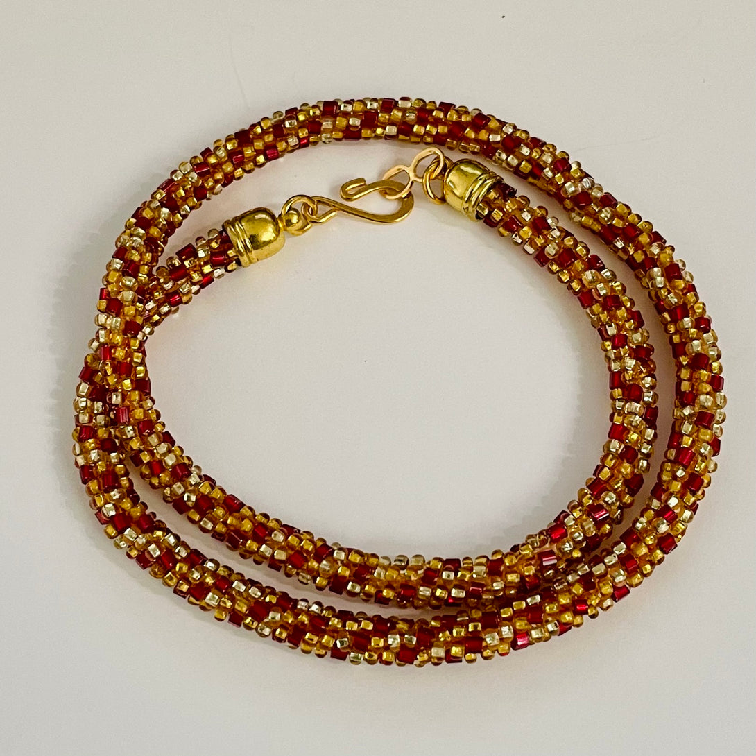 Diana Lockwood - Bracelet - Kimihimo - Red and Gold- 16