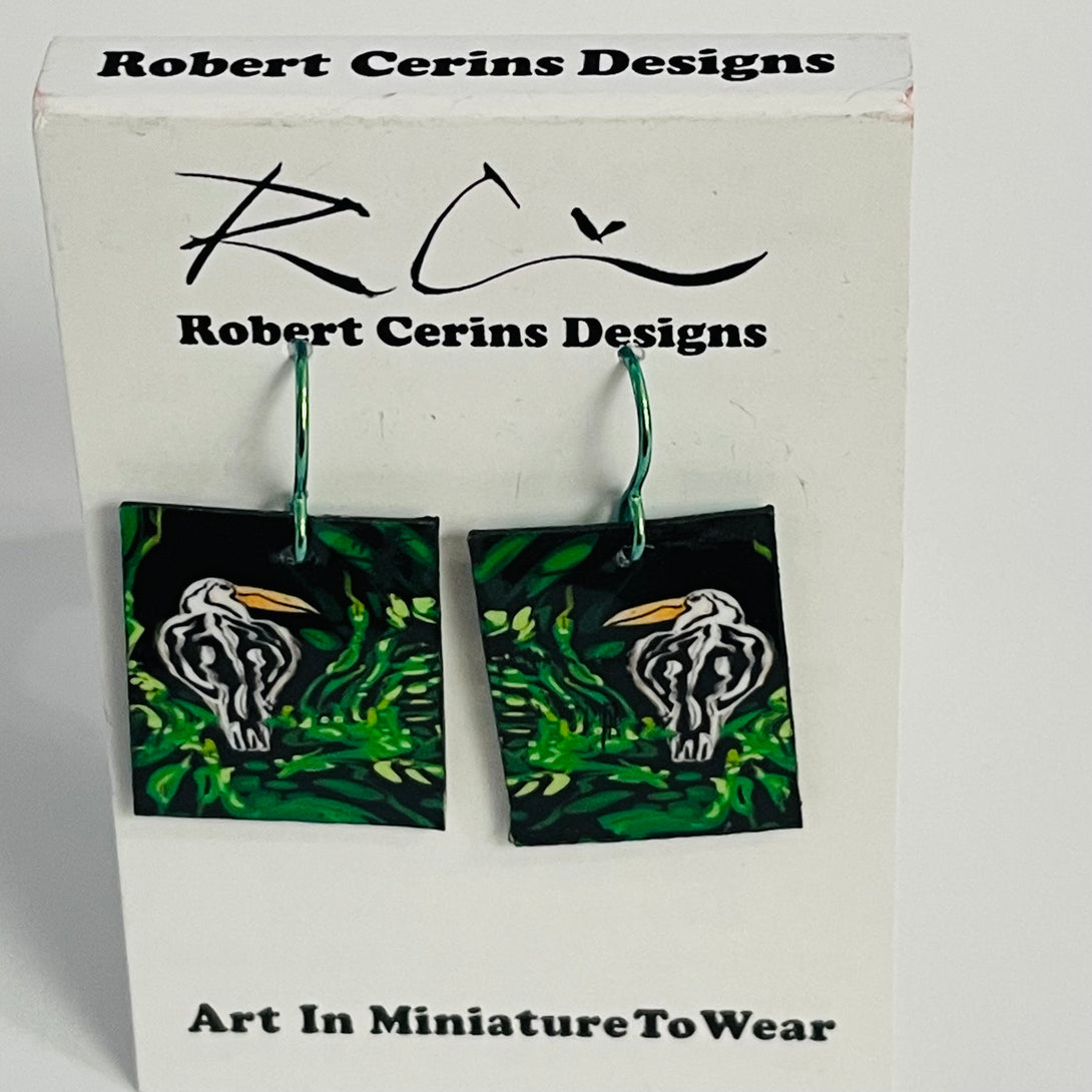 Robert Cerins - Earrings - Square - Bird