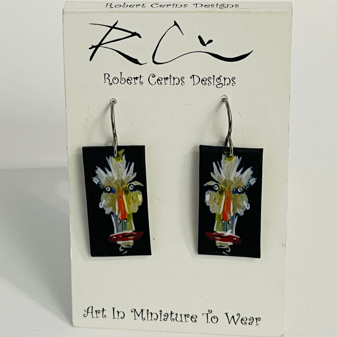 Robert Cerins - Earrings - Rectangle - Spooky face